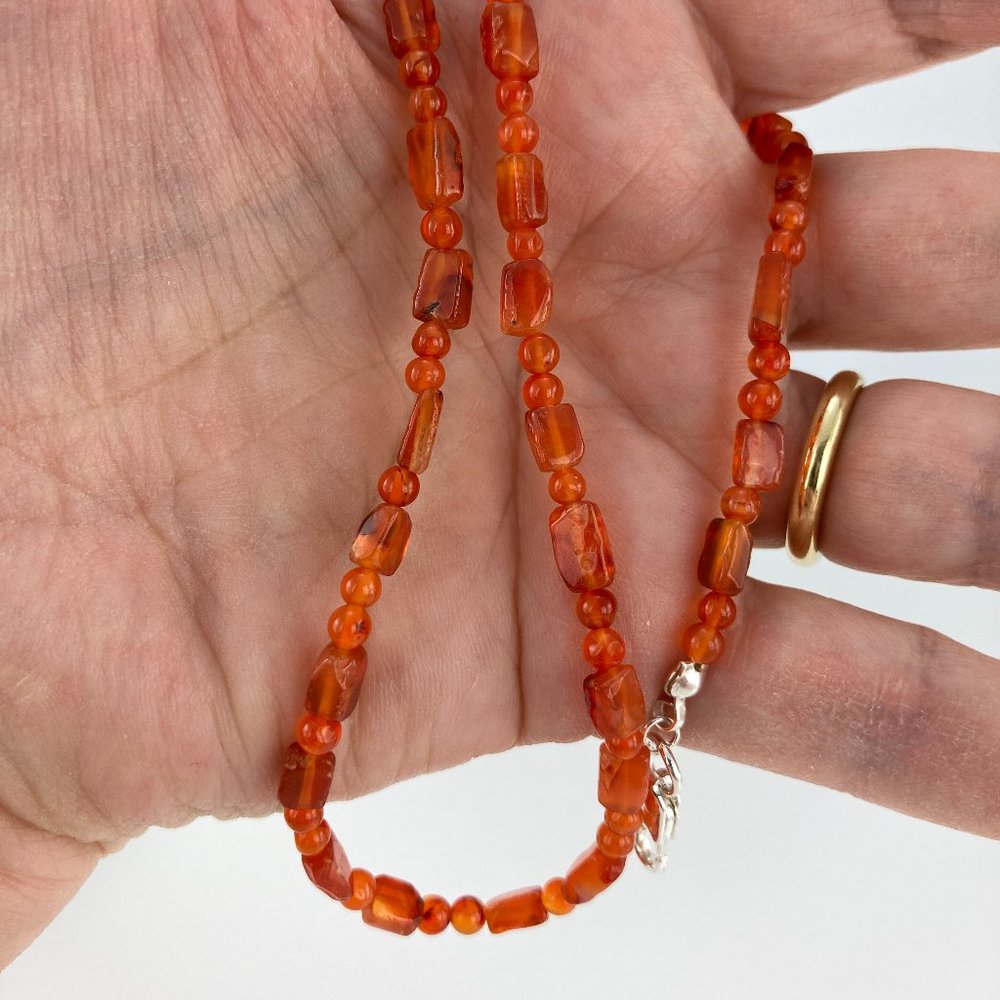 New Carnelian & Honey Amber Choker Necklace, Handmade, BoHo, Festival - Picture 5 of 5